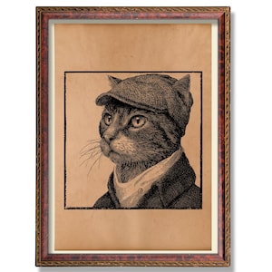 Viktorianische Katze Gentleman Poster - Vintage Katzen Wandkunst, antike Tierillustration, rustikales Katzendekor, wunderliche Aristokrat-Kunst