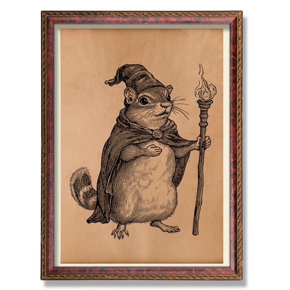 Wizard Chipmunk Poster | Vintage Animal Illustration | Rustic