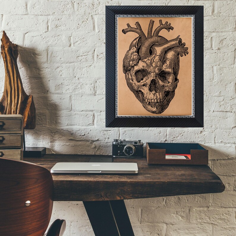 Vintage Heart and Skull Anatomy Poster – Antique Medical Illustration ...