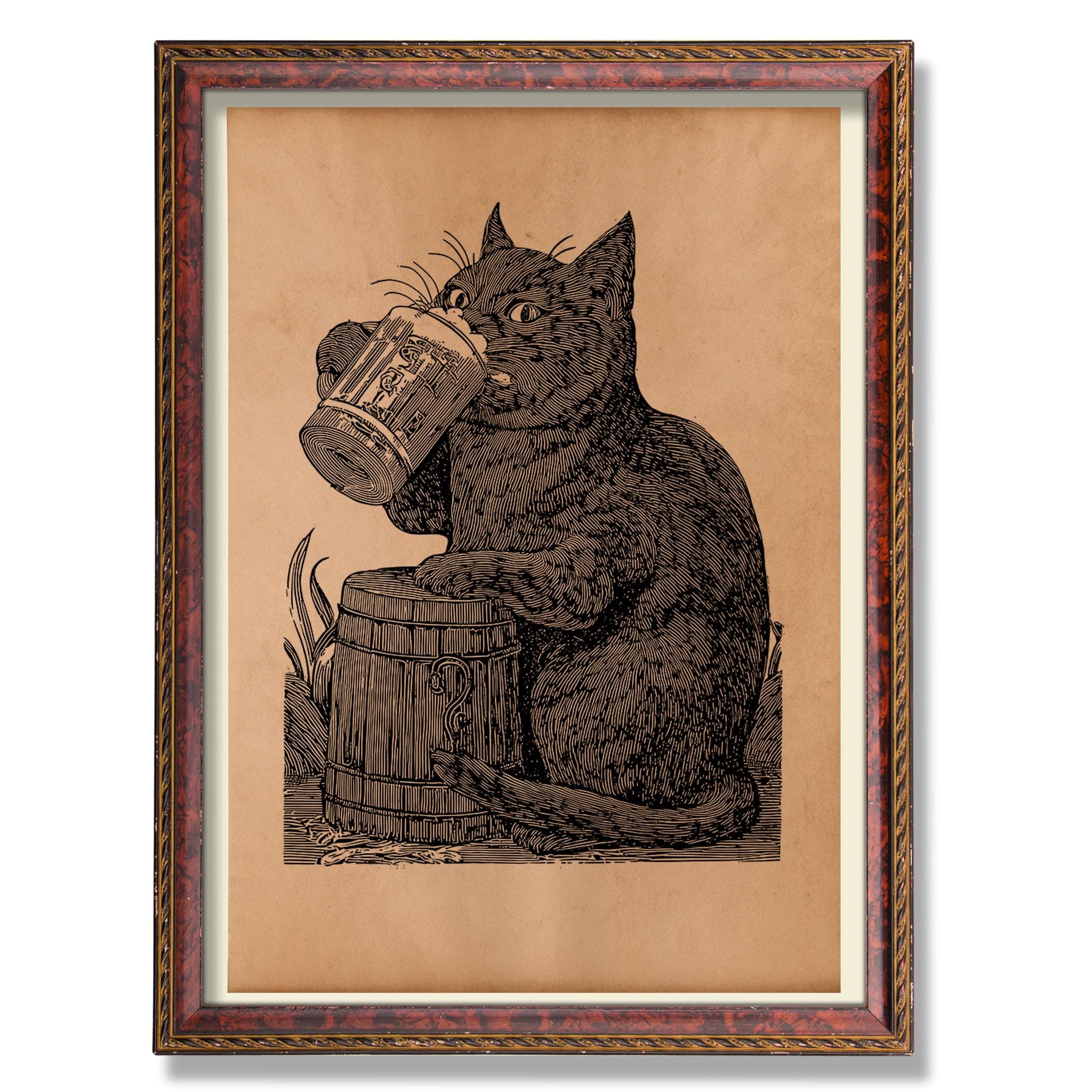 ヴィンテージビール猫アートプリント - 素朴なバーの装飾