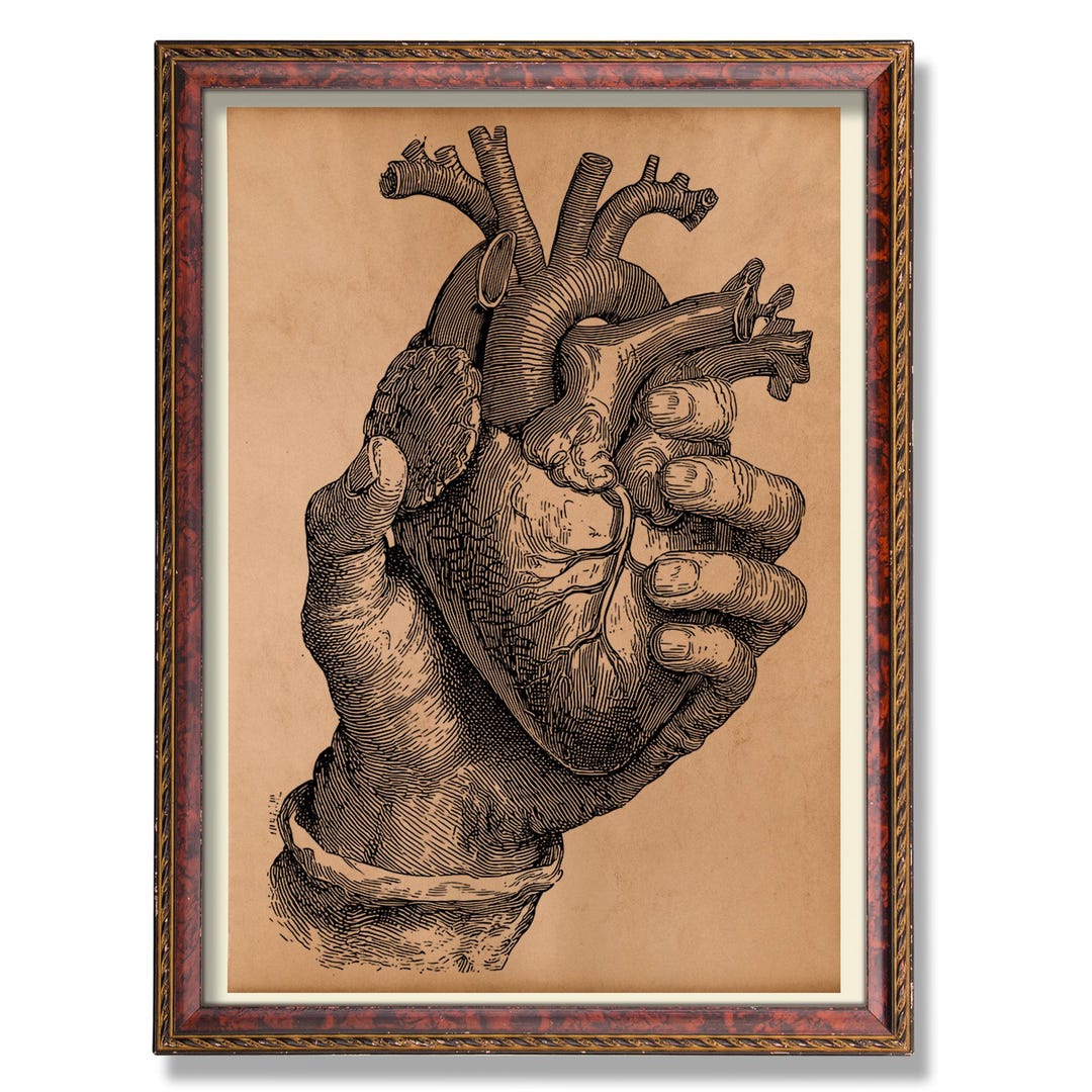 Vintage Anatomical Hand Holding Heart Poster – Antique Medical Anatomy ...
