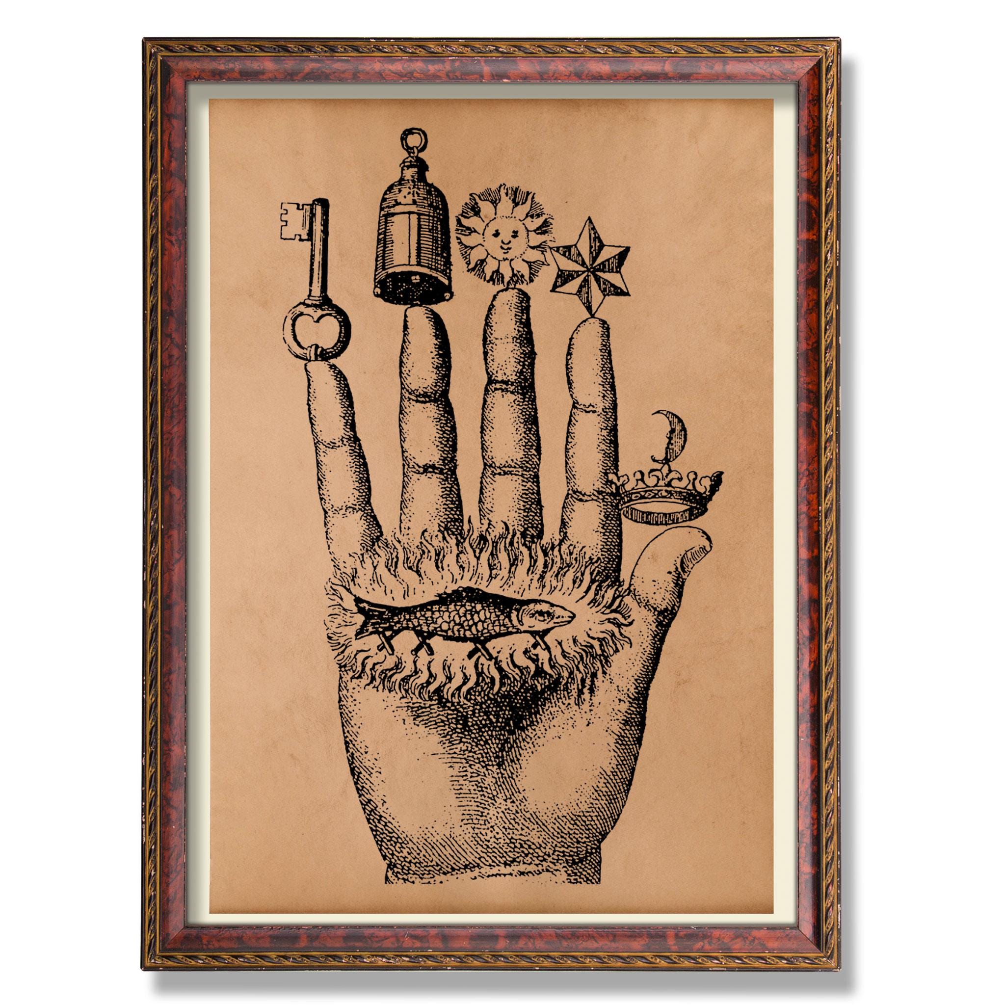 アート・デザイン・音楽 Hand of the Spirit: Documents Hand of Mysteries Print – Occult Alchemy Wall Art | Philosopher's