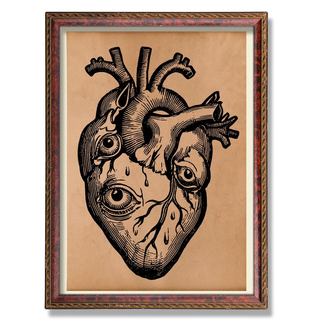 Vintage Anatomical Heart Poster Rustic Medical Illustration Art ...