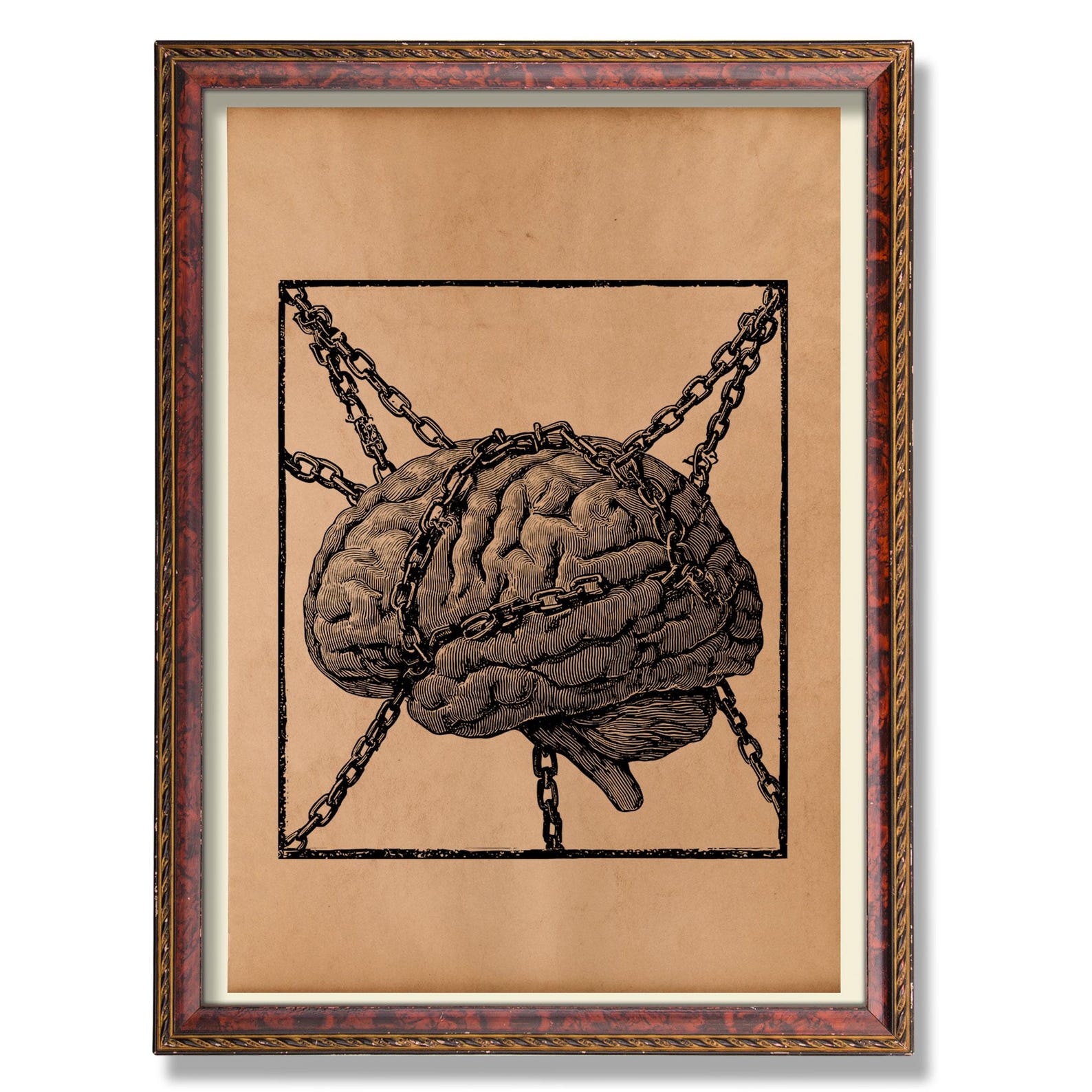 Brain in Chains Anatomy Art Print – Vintage Medical Illustration ...