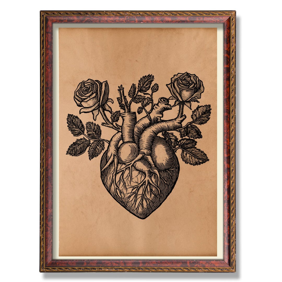 Botanical Heart Anatomy Print – Floral Medical Poster – Vintage ...
