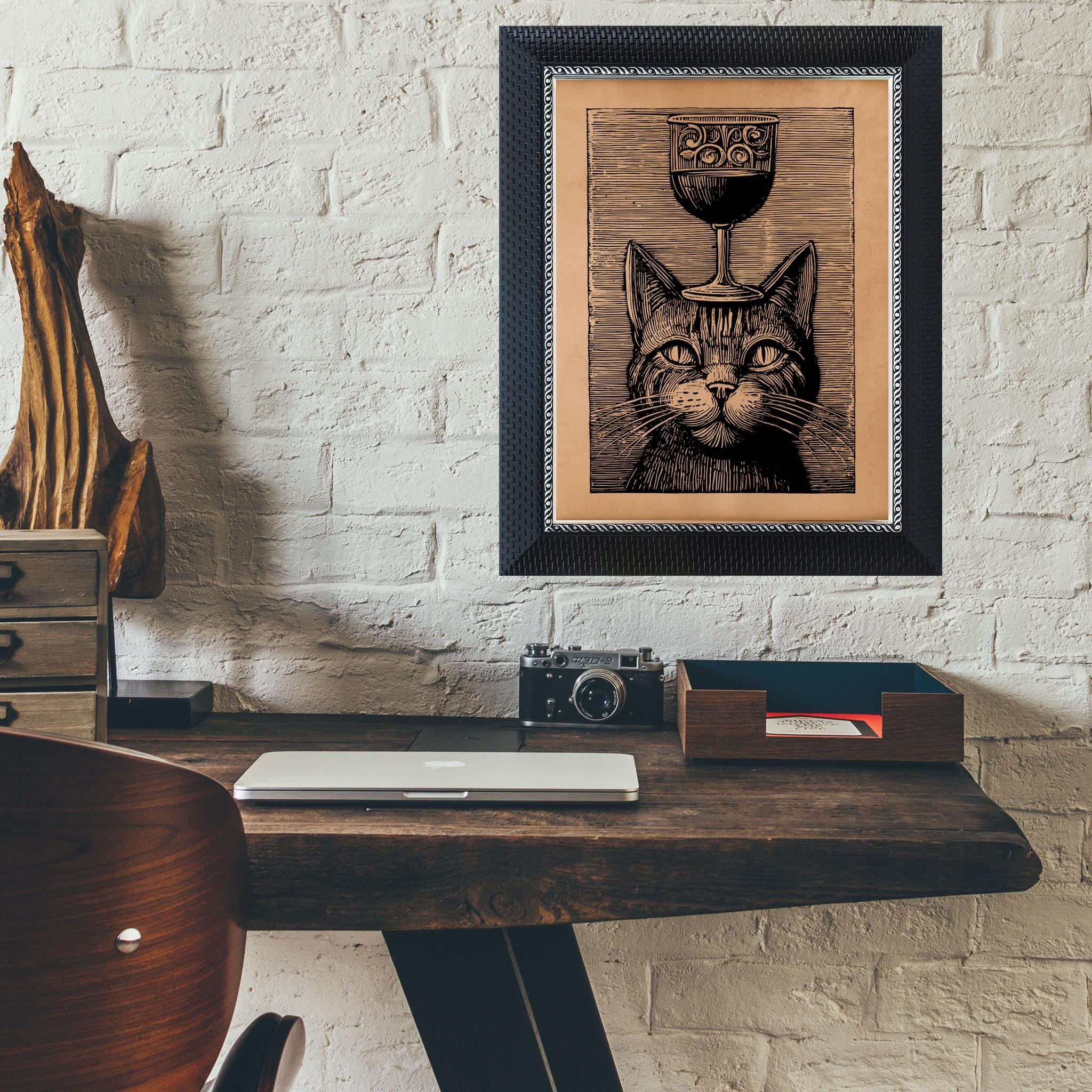 Vintage Cat With Wine Glass Poster – Rustic Feline Wall Decor ...
