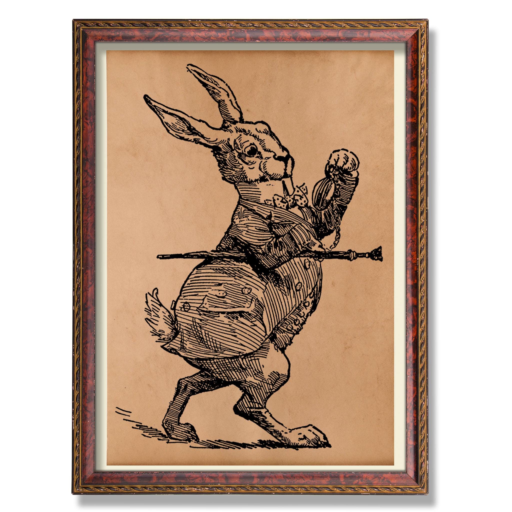Classic Rabbit Picture Gentleman Rabbit Illustration – Vintage Bunny Wall Decor – Rustic ...