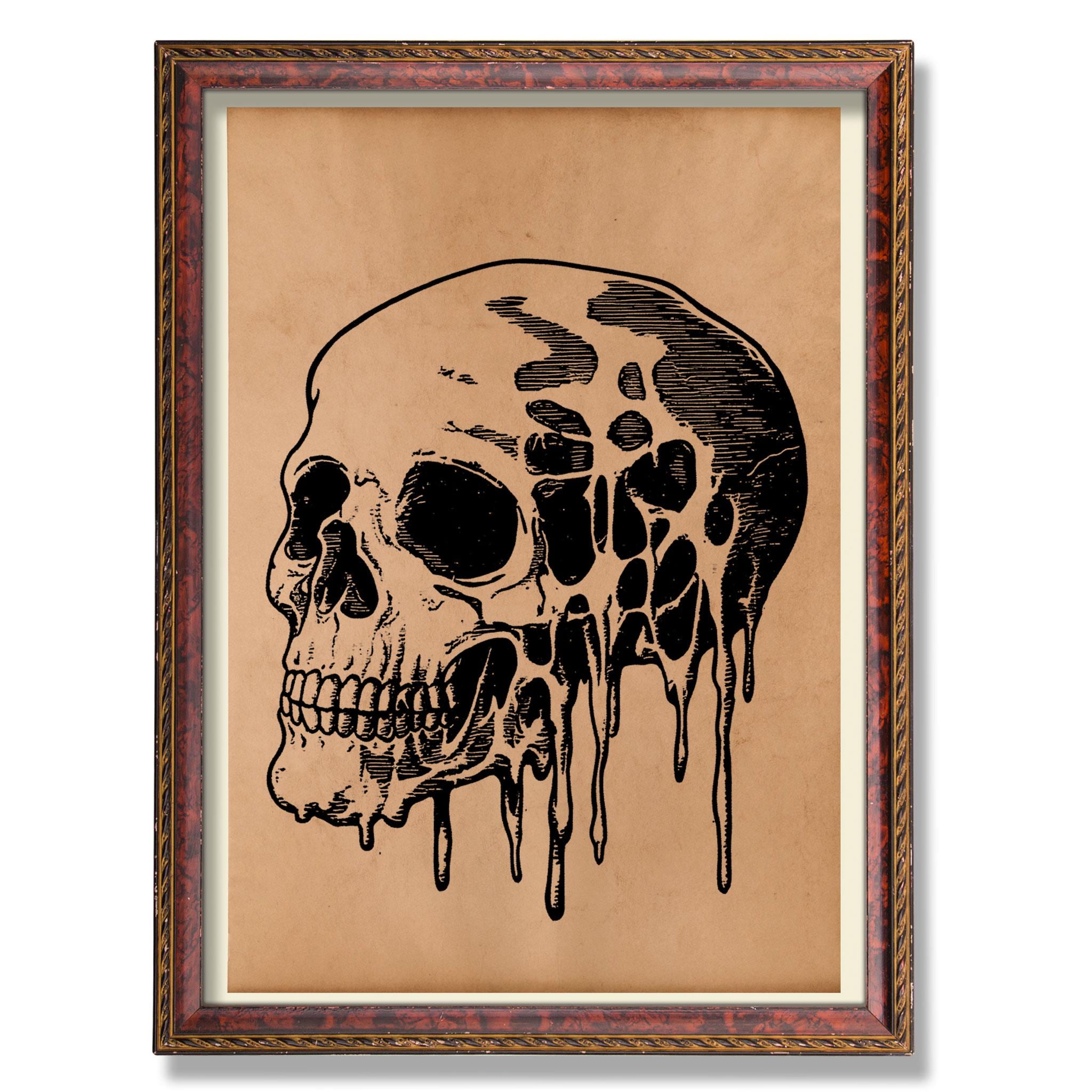 Melting Skull Anatomy Art – Vintage Medical Illustration – Rustic