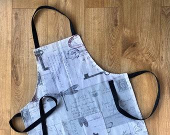 Upcycled Kitchen Apron: Lilac Calligraphy Print, Eco Friendly Gift