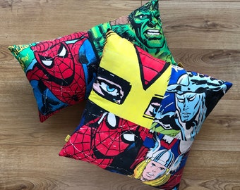 Upcycled Marvel Comics Cushion Cover – Handmade Superhero Pillow