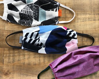 Upcycled Fabric Face Mask: Geometric Colorful Mask, Filter Pocket