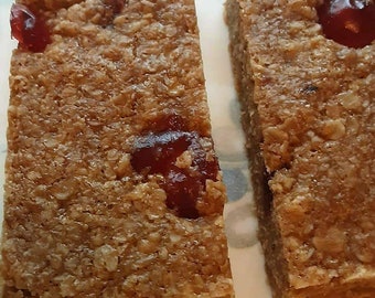 Homemade Cherry Flapjack 6 slices in a box designed to fit though your letterbox