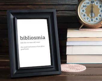 Bibliosmia • Definizione del dizionario • Download digitale, amanti del libro, arte letteraria, poster minimalista, significato della parola