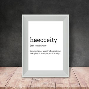 Haecceity • Dictionary Definition • Digital Download, Book Lovers, Literary Art, Minimalistic Poster, Word Meaning