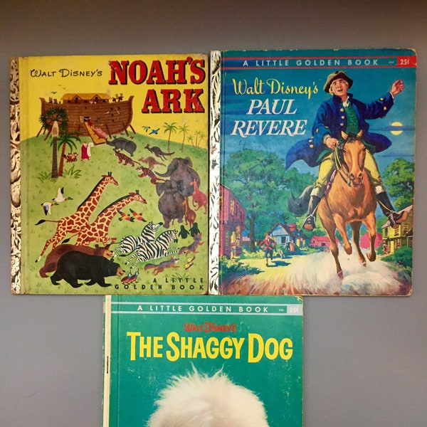 Three Walt Disney’s Little Golden Books Circa 1950’s - Noah’s Ark, Paul Revere, and The Shaggy Dog - Each Sold Separately