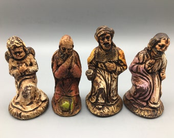 Vintage Christmas Nativity Manger Pieces - Set Of 4 Mid-Century Vintage Chalkware Figures