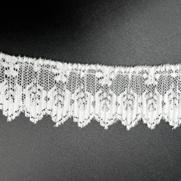 Pleated Gathered 1 1/2 inch Wide White Lace Trim