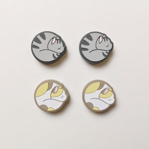 Thumb Grip Caps Cute Cats | Switch NS | Switch OLED | Switch Lite | Joy-Con Stick Caps | Joystick Cap | Joycon Silicone Cover | Gray White