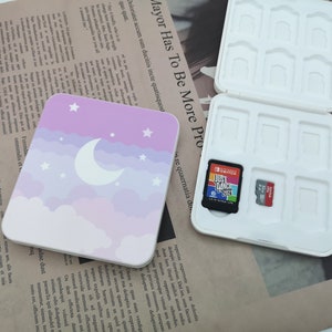 Switch Game Cards Case(Fit 12 game cards) | Switch Game Case Insert Purple Moon Lunar Moon and Clouds | Game Cards Storage