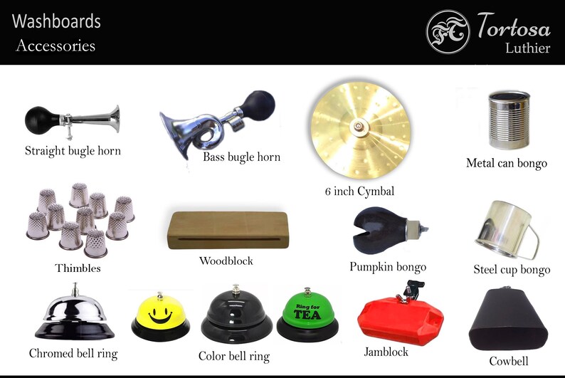 Washboard 6 Accessories Percussion Musical Instrument Artisanal Wood