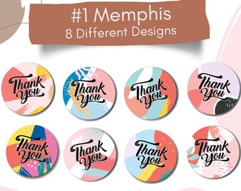 Thank You Stickers, 8 Modern Designs 1.5 Inch for Bubble Mailers, Bags, Hang Tags, Envelope Seals, Cards