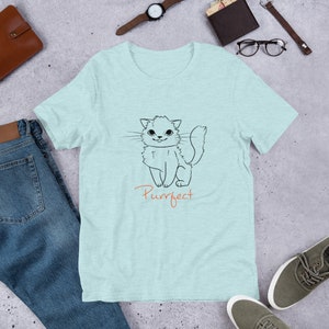 Purrfect Cat T-Shirt Heather Prism Ice Bl