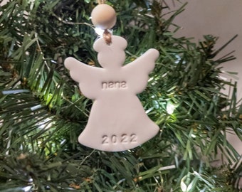 Personalized Angel Christmas Tree Ornaments, Clay Handmade Ornaments, Minimalist Ornaments, Imprinted Ornaments, Neutral Christmas decor