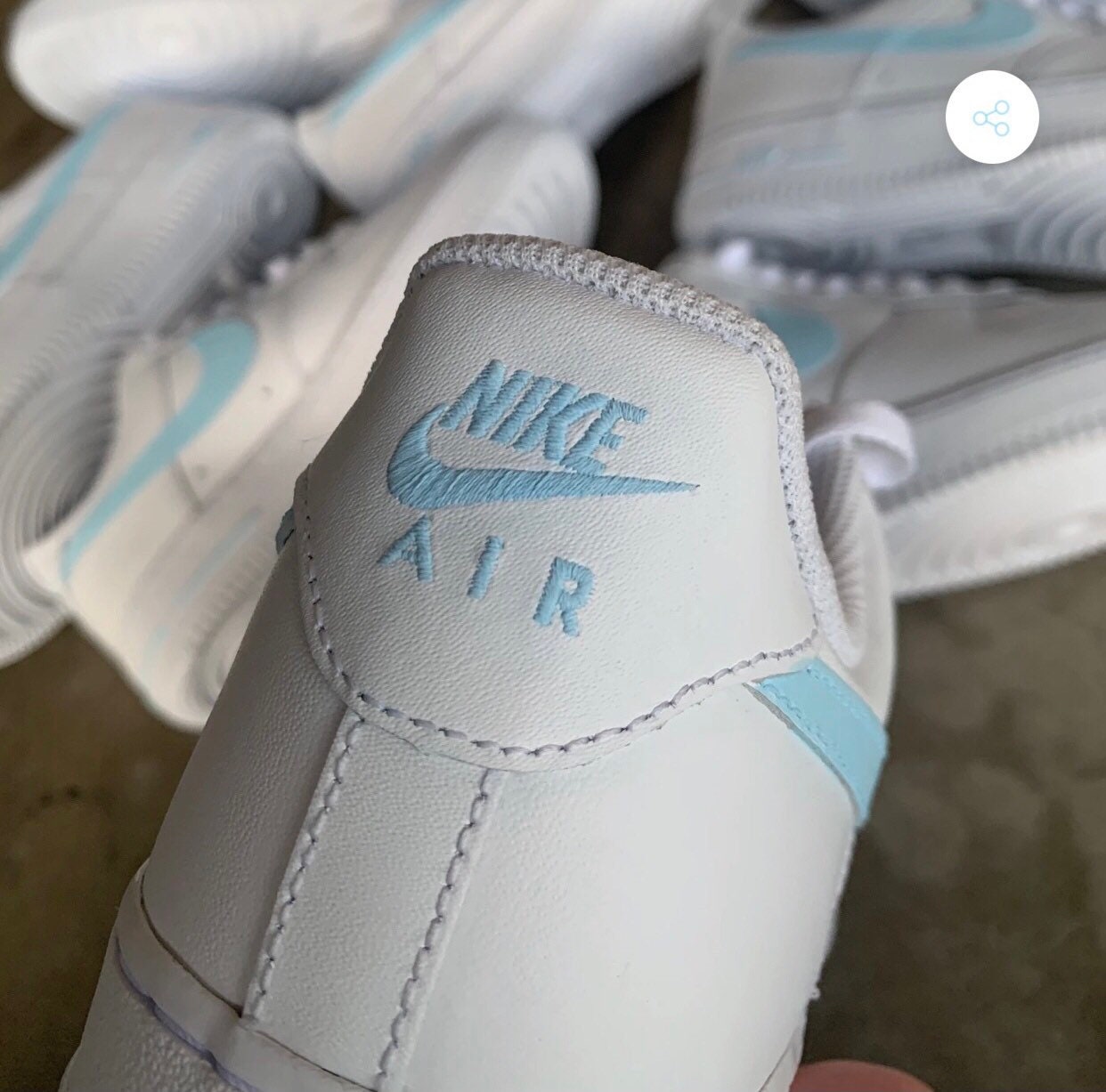tan and baby blue air force ones