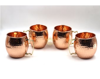 Juego de tazas Moscow Mule de cobre martillado hechas a mano, con asa de latón, ideal como regalo de boda.