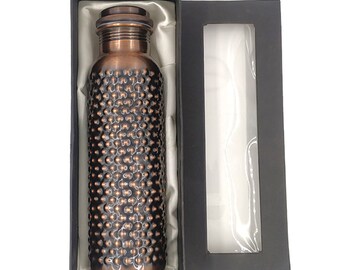 Handmade Antique Copper Water Bottle: Ayurvedic Gift with Box (34 oz)