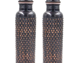 Handmade Copper Water Bottle Set: 34 oz Ayurvedic Bottle, Antique Pine Design Hot Selling
