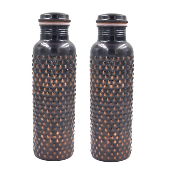 Handmade Copper Water Bottle Set: 34 oz Ayurvedic Bottle, Antique Pine Design Hot Selling