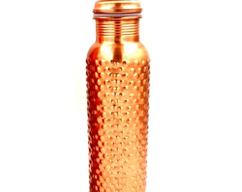 Handmade Copper Water Bottle 34 oz: Pine Design, Ayurvedic Health