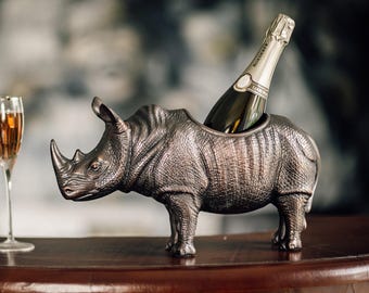 Enfriador de champán Hippo, cubitera de aluminio con acabado envejecido color cobre, enfriador de bebidas para 2 botellas.