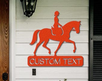 Personalized Horse and Rider Metal Sign, Equestrian Decor
