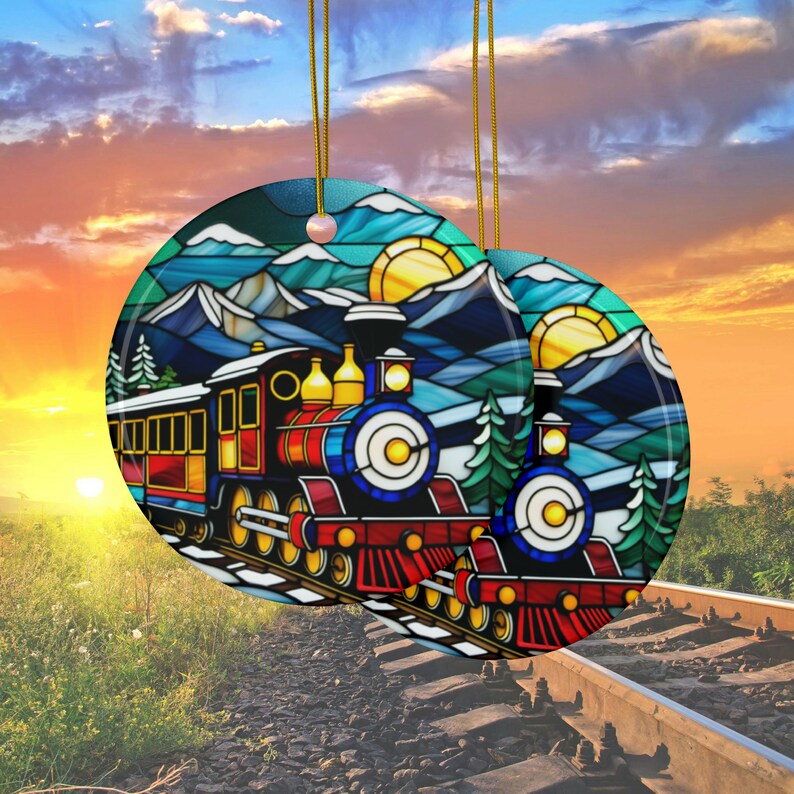 Aigenerated Train Kids Ceramic Ornament Stained Glass Effect