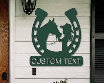 Personalized Horseshoe Sign: Custom Metal Name Plaque, Western Decor