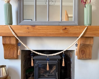 Home accessory wooden beaded garland with star charms
