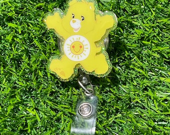 Heart Bear Acrylic Badge Reel: Nurse ID Name Tag