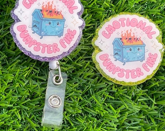 Funny Badge Reel, Dumpster Fire, Retractable Badge, Badge Holder, Premium Badge Clip, nurse gift, healthcare gift