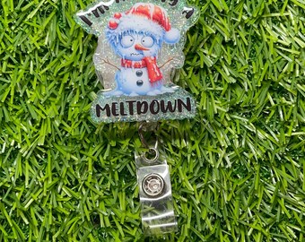 Snowman Meltdown Badge Reel | Funny Christmas Retractable Keychain