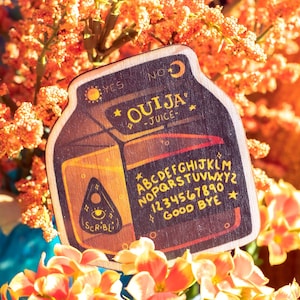 Ouija Juice Box Spooky Wooden Sticker