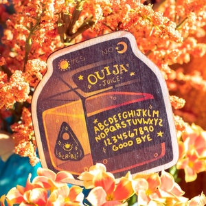 Ouija Juice Box Spooky Wooden Sticker