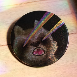Angry Gay Raccoon holographic sparkle button