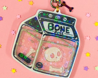 Holographic Sparkle Bone Juice Shaker Keychain