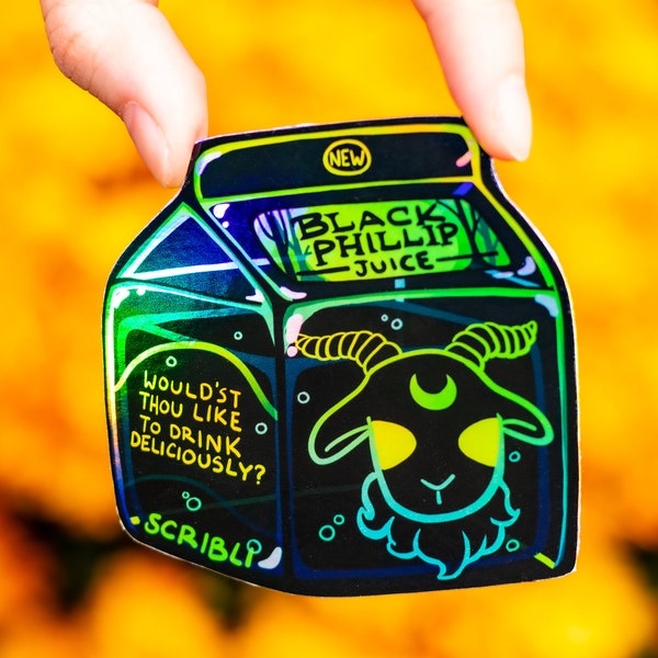 Black Phillip Juice Box Spooky Holographic Sticker