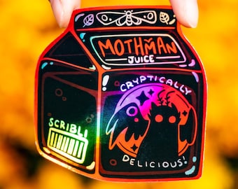 Mothman Juice Box Spooky Holographic Sticker