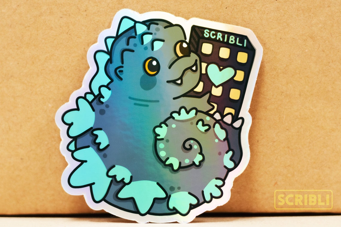 Cute Holographic Chibi Godzilla Sticker - Etsy