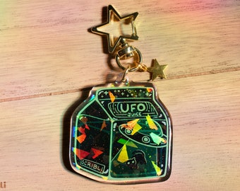UFO Juice Holographic Glitter Epoxy Keychain