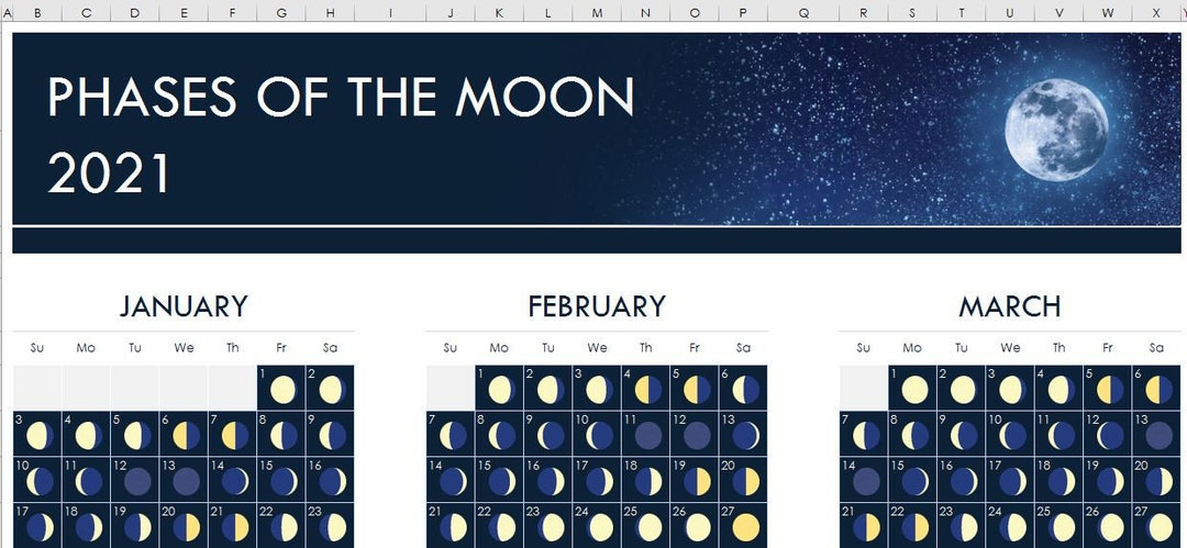 Phases of the Moon Microsoft Excel Google Sheets Format - Etsy